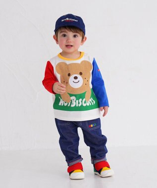 MIKI HOUSE HOT BISCUITS 【80-120cm】 ロゴ×キャラクター 長袖Tシャツ 白