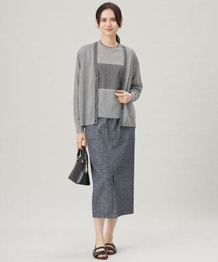 自由区 S 【アンサンブル対応・洗える】ラメシアー カーディガン シルバー×グレー