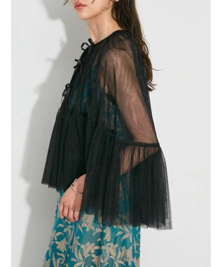 Green Parks リボンチュールデザインブラウス Black