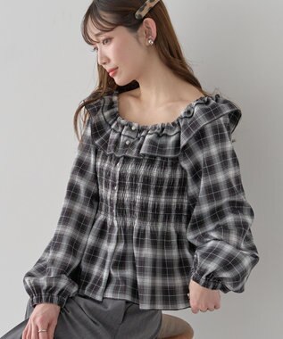 earth music&ecology 【予約】チェックシャーリングブラウス