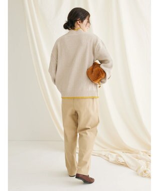 CRAFT STANDARD BOUTIQUE 洗えるモールニット配色プルオーバー Gray Beige