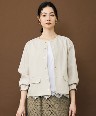 自由区 S 【セットアップ対応】リネンストレッチノーカラー ジャケット