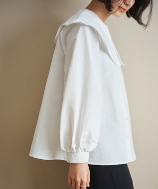 #Newans 【洗濯機可能/シワになりにくい】〈小柄さんにお勧め〉ウェービーカラーブラウス ホワイト