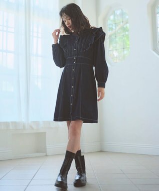 Feroux デニムミディ ワンピース ネイビー系