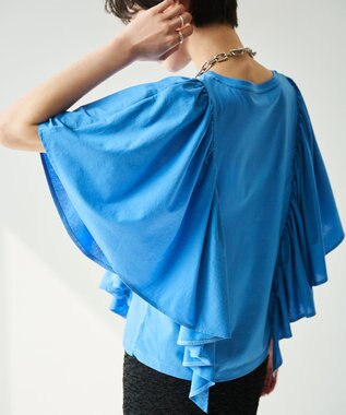 #Newans 【乾燥機可能/接触冷感】ラッフルフリルカットソー ブルー