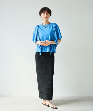 #Newans 【乾燥機可能/接触冷感】ラッフルフリルカットソー ブルー