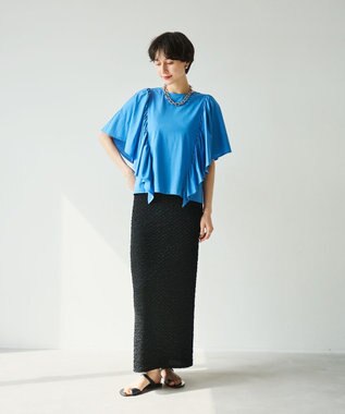 #Newans 【乾燥機可能/接触冷感】ラッフルフリルカットソー ブルー