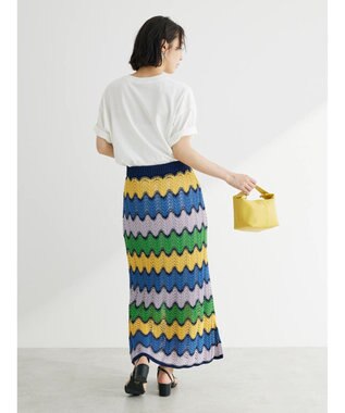 Green Parks 透かし編みマルチボーダースカート Blue