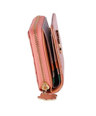 tsumori chisato CARRY クラフトフラワー ラウンドファスナー折り財布　花柄　牛革　日本製 ピンク