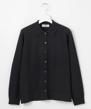 J.PRESS LADIES L 【洗える】WORSTED WOOL BLEND ポロ襟付き カーディガン ブラック系