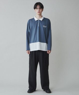 WEGO ドルマンポンチハーフジップロンT ブルー