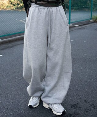 WEGO 【ウエストゴム/SMサイズ展開】裏起毛カーブデザインスウェットパンツ 杢グレー
