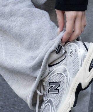 WEGO 【ウエストゴム/SMサイズ展開】裏起毛カーブデザインスウェットパンツ 杢グレー