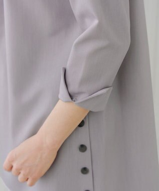 Tiaclasse 【洗える】サイドボタンシャツチュニックブラウス グレージュ