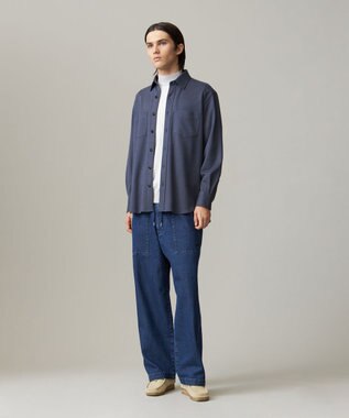 J.PRESS MEN ウールコットン ダブルカバーツイルシャツ ネイビー系