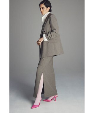 uncrave ウォッシャブルウールライクツイル Iラインスカート シャンブレーチャコール