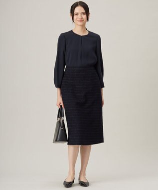 自由区 L 【セットアップ対応・洗える】トリアセダブルクロス ブラウス ネイビー系