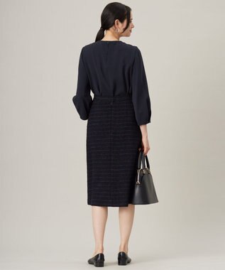 自由区 L 【セットアップ対応・洗える】トリアセダブルクロス ブラウス ネイビー系