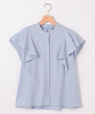 組曲 【UVケア】プレーティング天竺 パールボタンブラウス ベビーブルー系