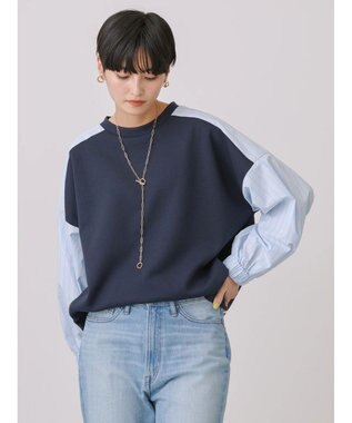 AMERICAN HOLIC イージーケア異素材ポンチプルオーバー Navy