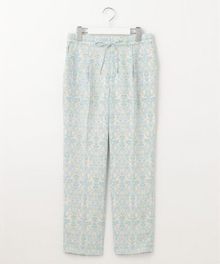 自由区 L 【洗える】ダマスクフローラルプリントテーパード パンツ ライトブルー
