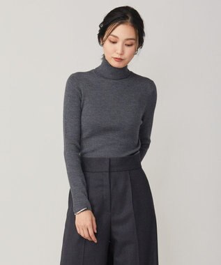 ICB 【洗える】エクストラファインメリノリブ タートルネックニット ミディアムグレー系