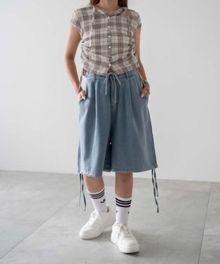 WEGO ドロストワイドルーズハーフパンツ デニム淡色