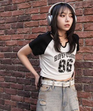 WEGO キーネックサイドレースアップちびT 柄1