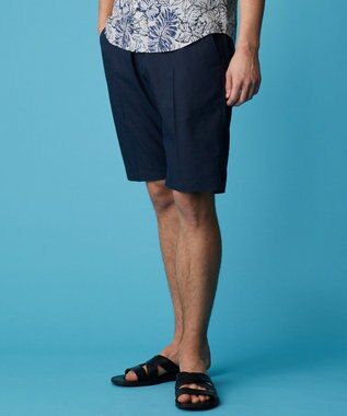 JOSEPH ABBOUD 【ウエストも伸びる/清涼/ストレッチ】ストレッチリネンシャンブレーショートパンツ ネイビー系