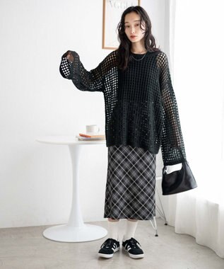 WEGO ビッグメッシュニットプルオーバー ブラック