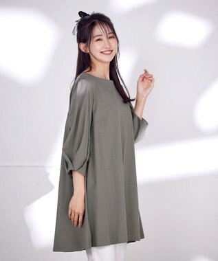 Tiaclasse L 【洗える】大人可愛いバックフレアカットチュニック グレージュ