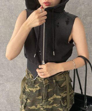 WEGO ヴィンテージウォッシュWジップN／Sパーカー ブラック