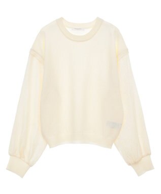 Green Parks 袖光沢ドッキングニットプルオーバー Ecru