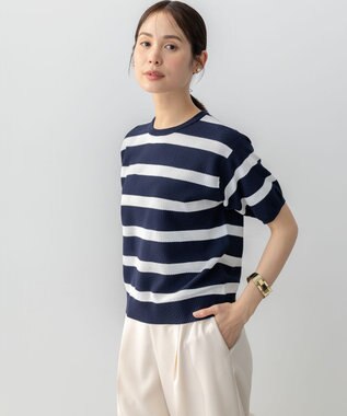 組曲 L カノコニットＴシャツ ネイビーボーダー系1