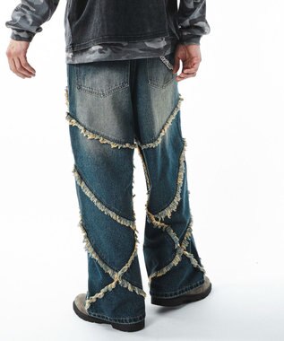 WEGO 【ユニセックス着用ITEM】フリンジデニムパンツ 柄1