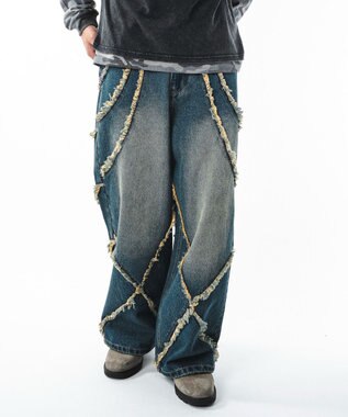 WEGO 【ユニセックス着用ITEM】フリンジデニムパンツ 柄1