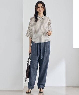 自由区 L 【カタログ掲載】コットンリネンシャンブレーテーパード パンツ インディゴ系