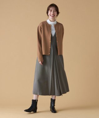 ANY 【UVカット・洗濯機可】クロップド丈スナップカーディガン キャメル