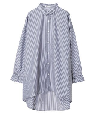 CRAFT STANDARD BOUTIQUE イージーケアコクーンポケ付きチュニック Stripe Navy