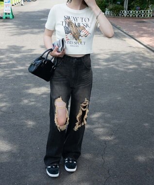 WEGO ヴィンテージウォッシュグラフィックリブT オフホワイト