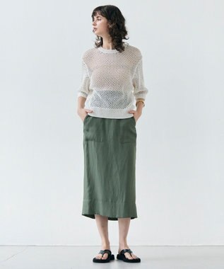 BEIGE， 【洗える】ALOE / コットンメッシュ半袖クルーネックニット Ecru