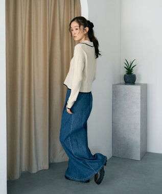 earth music&ecology バイカラートリムニットカーディガン Ivory