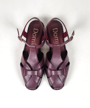Dominic3 スタッズピース レザーケージサンダル ボルドー