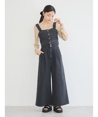 earth music&ecology ダブルベルトデザインワイドパンツ Black