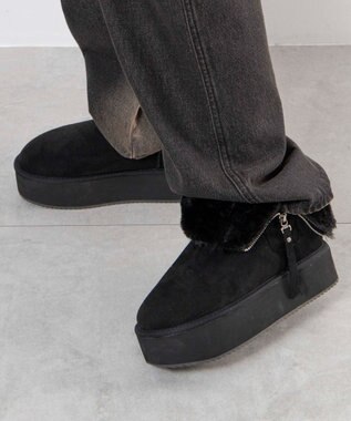 WEGO 【暖かい】折り返し厚底Fムートンブーツ ブラック