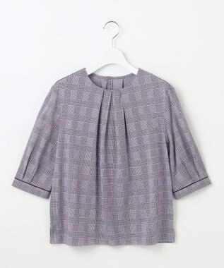 J.PRESS LADIES L チェックジャージー カットソー パープル×ホワイト系