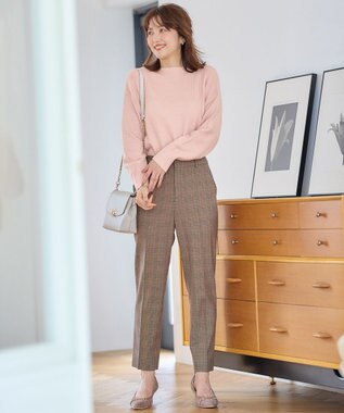 ANY SIS L 【大人百花掲載 ヨンアさん着用】シリーズ累計7万本突破！サーモ2WAYストレッチ テーパードパンツ ブラウングレンチェック