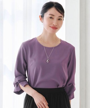 Tiaclasse 【洗える】ねじりリボン袖ブラウス パープル