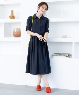 Tiaclasse 【洗える】シャツワンピース ネイビー