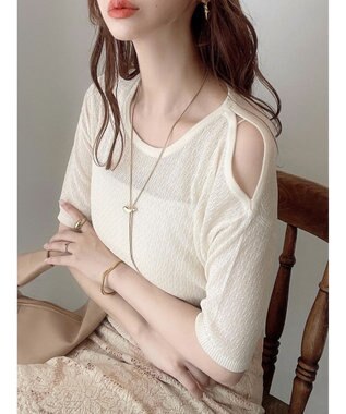 Green Parks 透かし編み肩あきニットプルオーバー Ivory